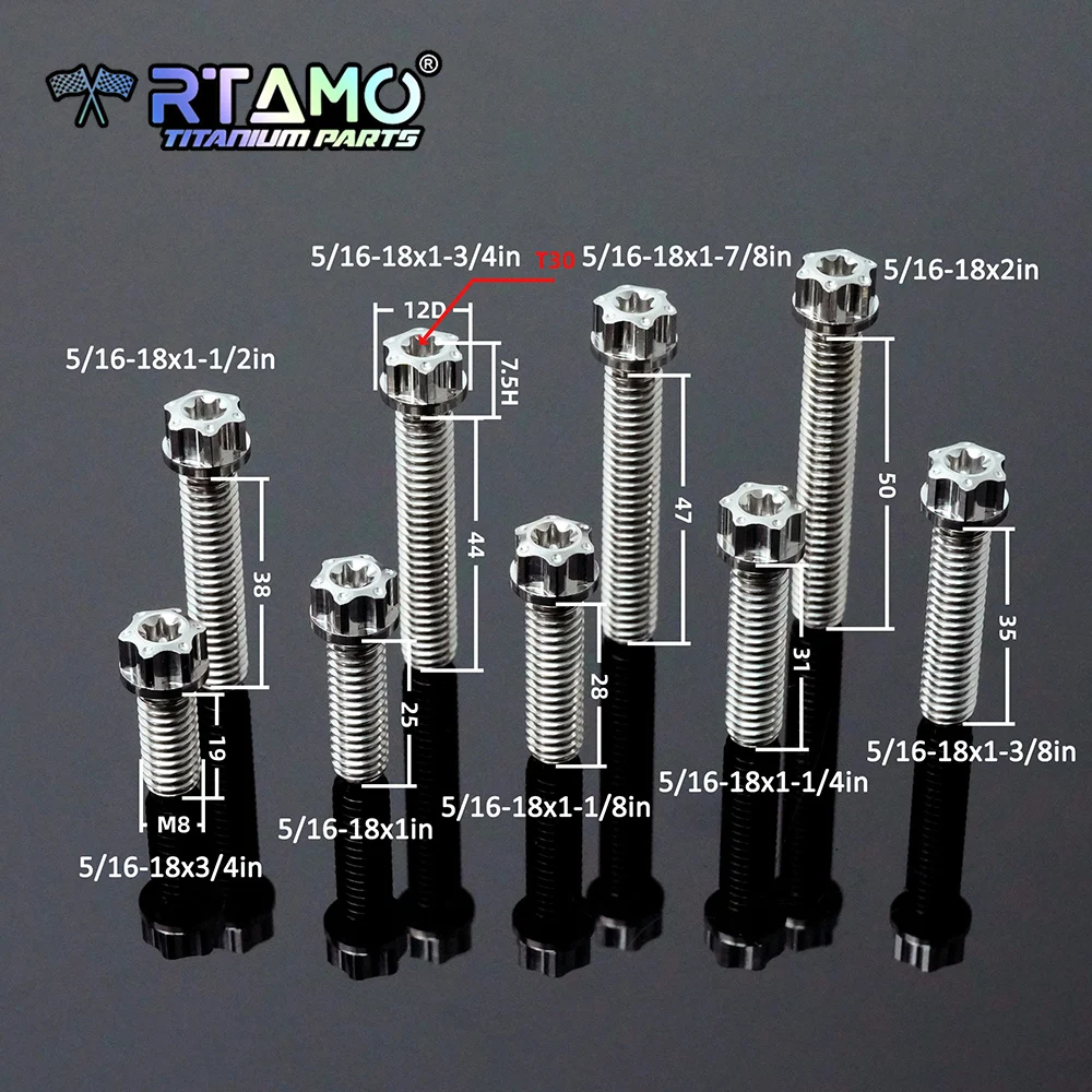 RTAMO Grade5 Titanium Bolt 5/16-18'' Imperial Bolt UNC inch Screw British Standard Screws for Bike Motorcycle Modification