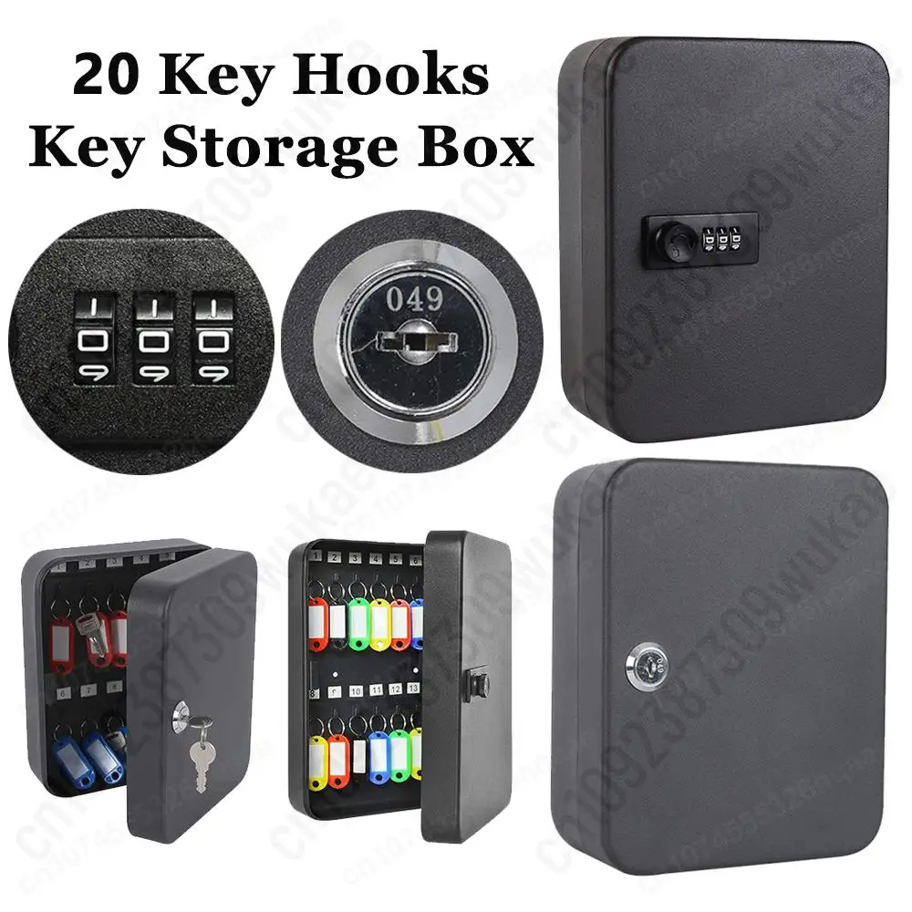 

Wall Mount Key Lock Box 20-Keys Security Lock Box With Key/Code Lock For Home Office Anti Theft Key Holder Storage Box Organizer