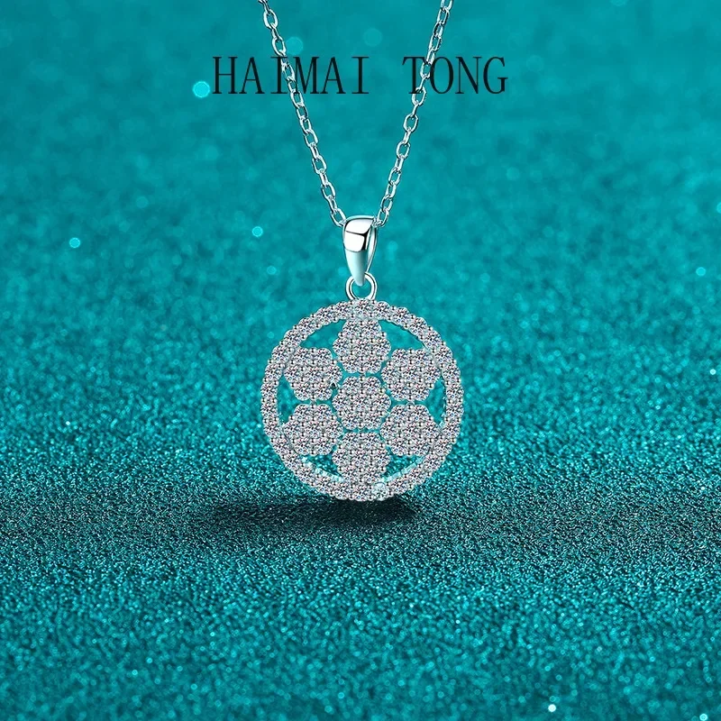 

HAIMAITONG moissanite necklace in platinum 950, female geometric snowflake pendant choker chain