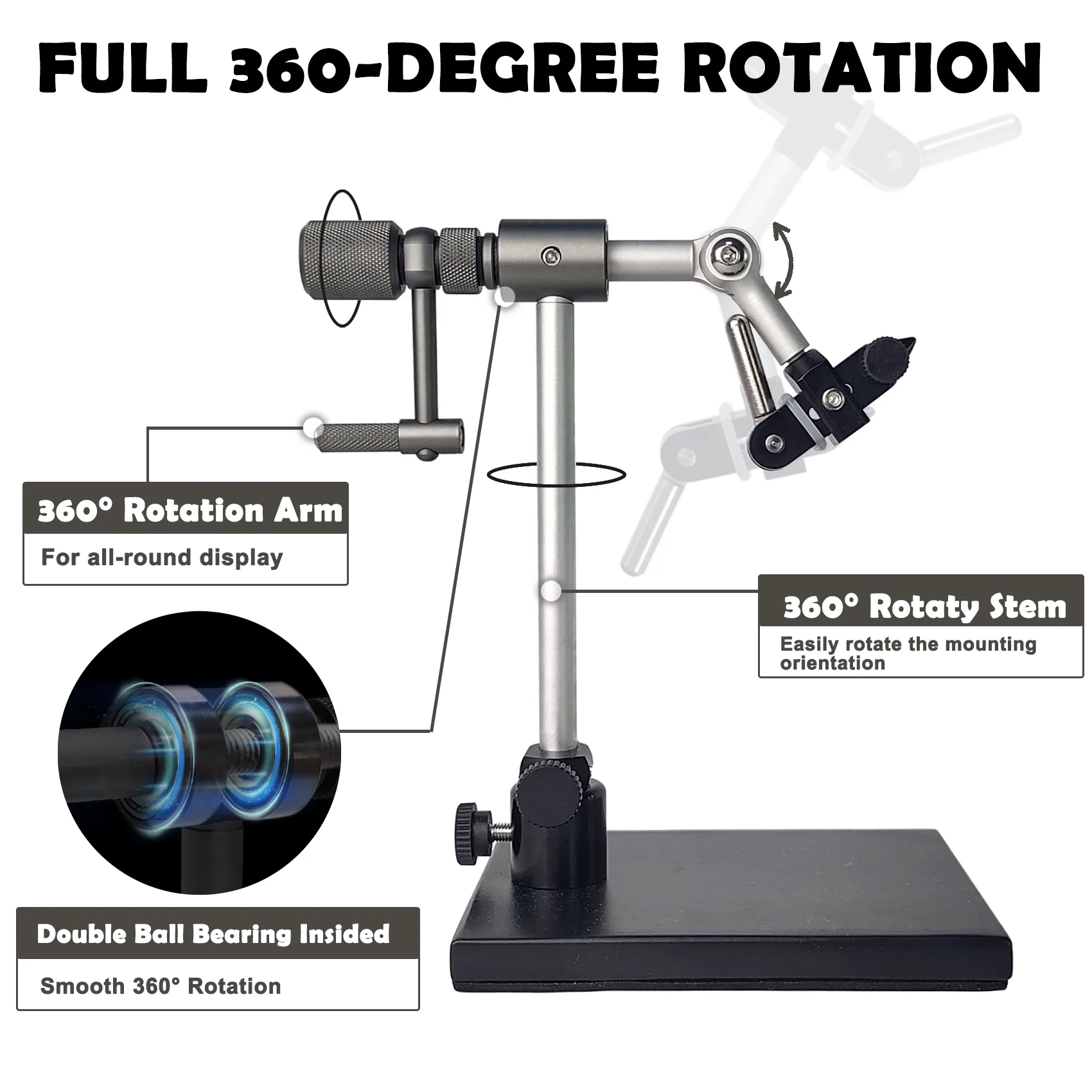 Professional True Rotary Fly Fishing Tying Vise Two Ball Bearings Heavy Pedestal Base  26 to 4/0 Hook Sizes B06