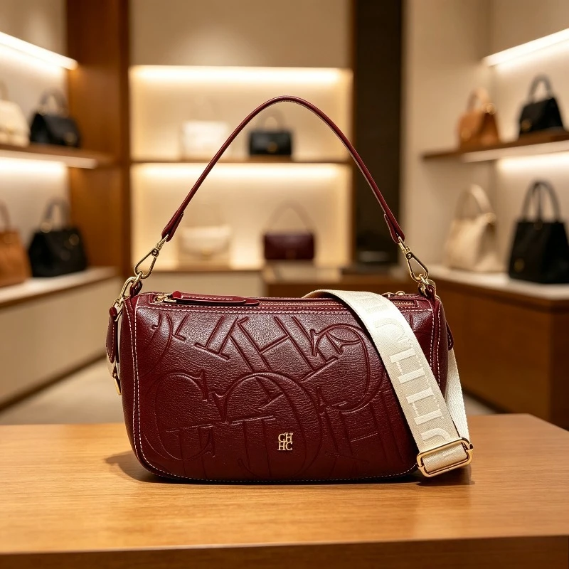 CHHC Women Camera Bag Crossbody Handheld Double Zipper Small Square Bag Classic Letter Wide Strap Trendy