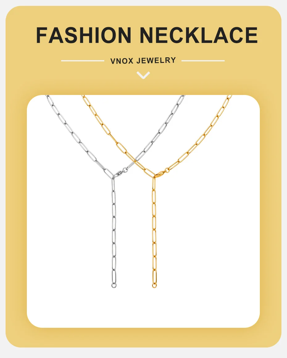 Vnox Minimalistische Vergoldete Rechteckige Kettenkette Europäisch-Amerikanischer Ins-Stil Y-Form Lange Kette Party Urlaub Schmuck Geschenk – Detail 1
