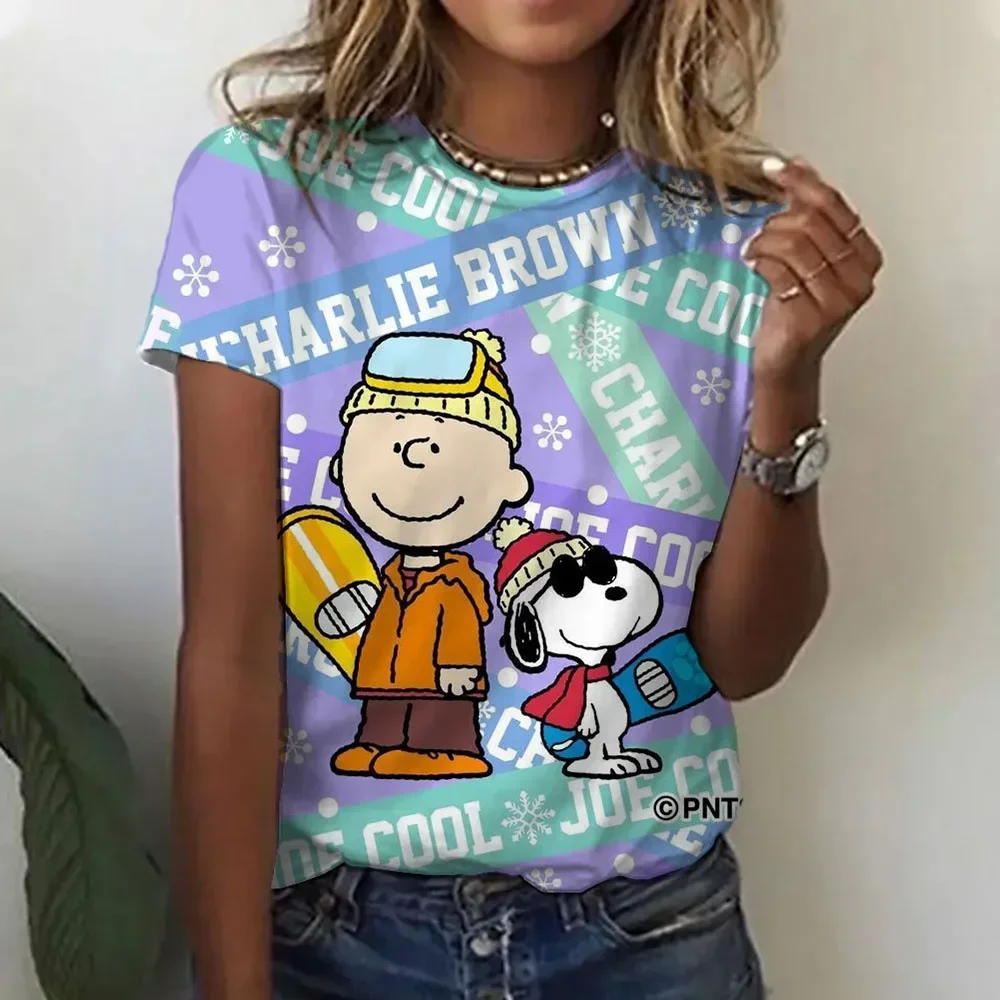 

Women's round-neck T-shirt with Snoopy print, fashionable streetwear, summer short-sleeved, comfortable women's T-shirt