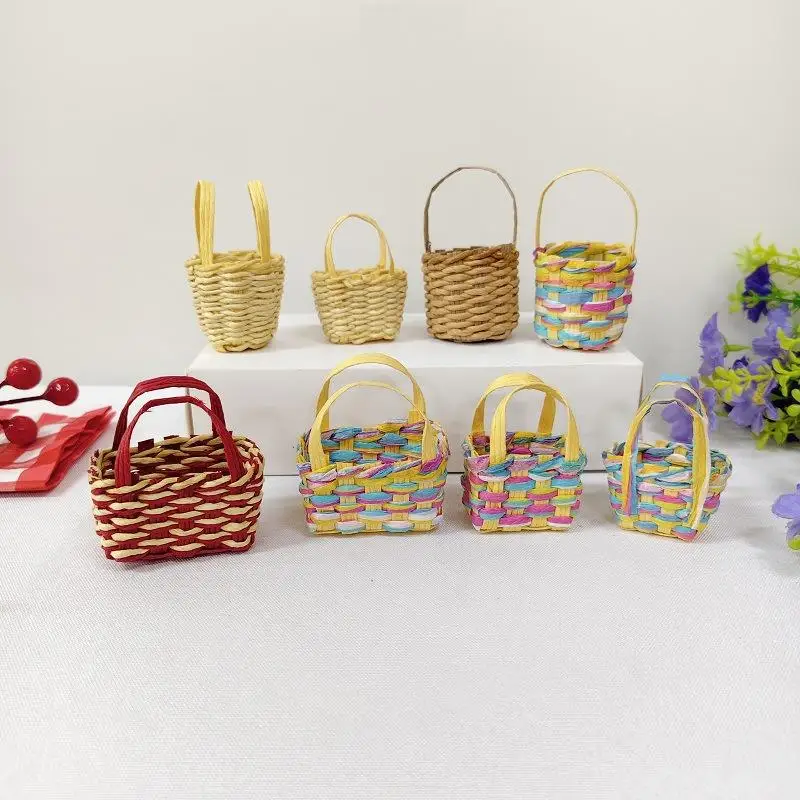1Pcs Storage Basket Scene Props Dollhouse Mini Woven Flower Basket Carrying Basket Miniature Model Daily Necessities Decor
