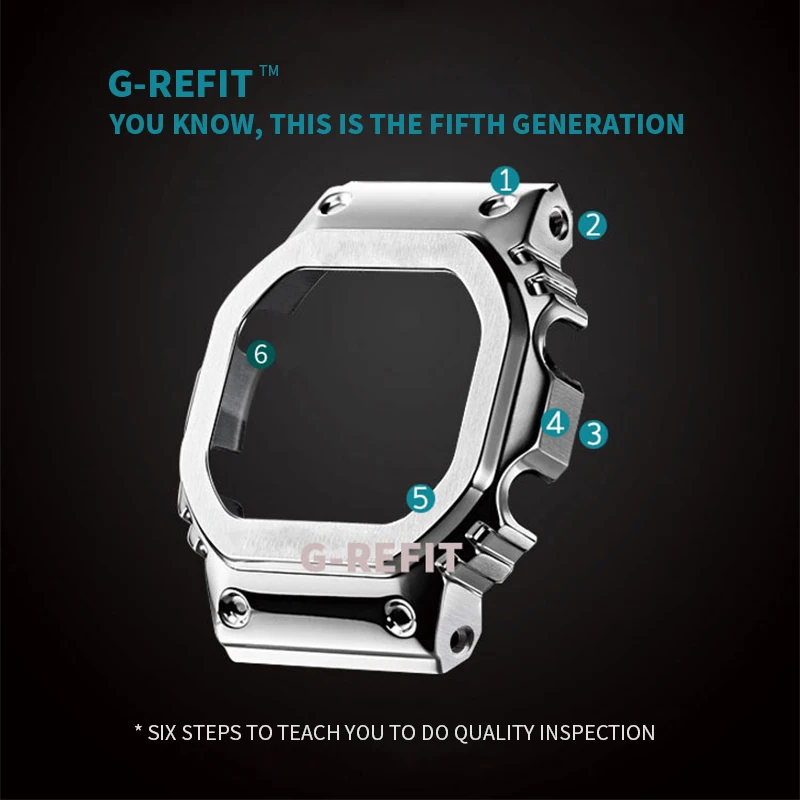 G-Refit DW5600 G5600E GWB5600 GWM5610 Orologio Lunetta 5610 Custodia con cinturino in acciaio inossidabile 316 Cinturini da cintura argentati Cinturini con strumenti