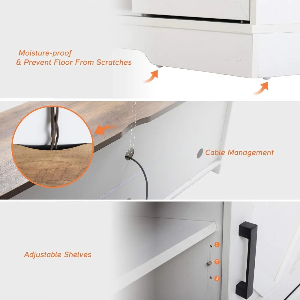 Farmhouse 65 in TV Stand and Coffee Table Set, Entertainment Center for TVs Up to 65", 30" Square Wood Center Table with Gas Sp