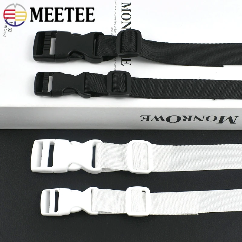 

3-10Sets 20/25mm Black&White Nylon Webbing Band with Plastic Release Buckle for Backpack Tri-glide Slider Clasp DIY Accessories
