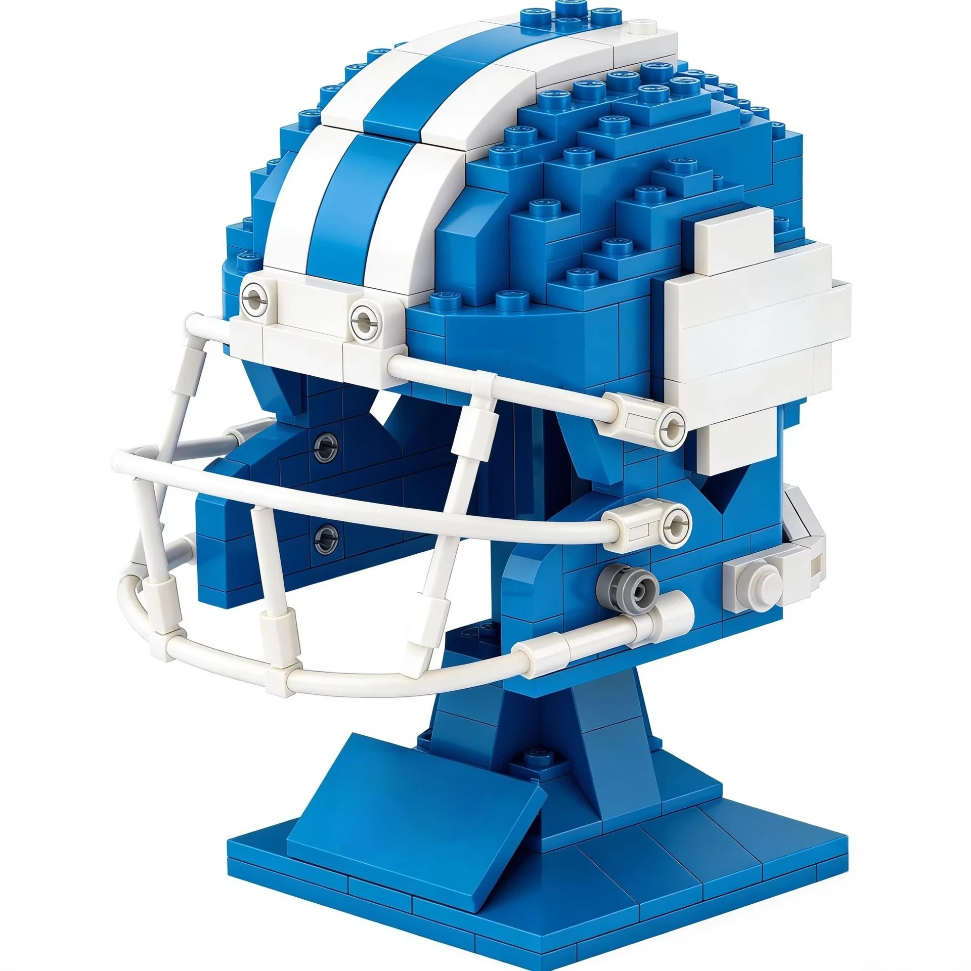 MOC Football Rugby Helmet Building Blocks with Display Stand Sport Theme Collectible Model Bricks DIY Assembly for Sports Lover