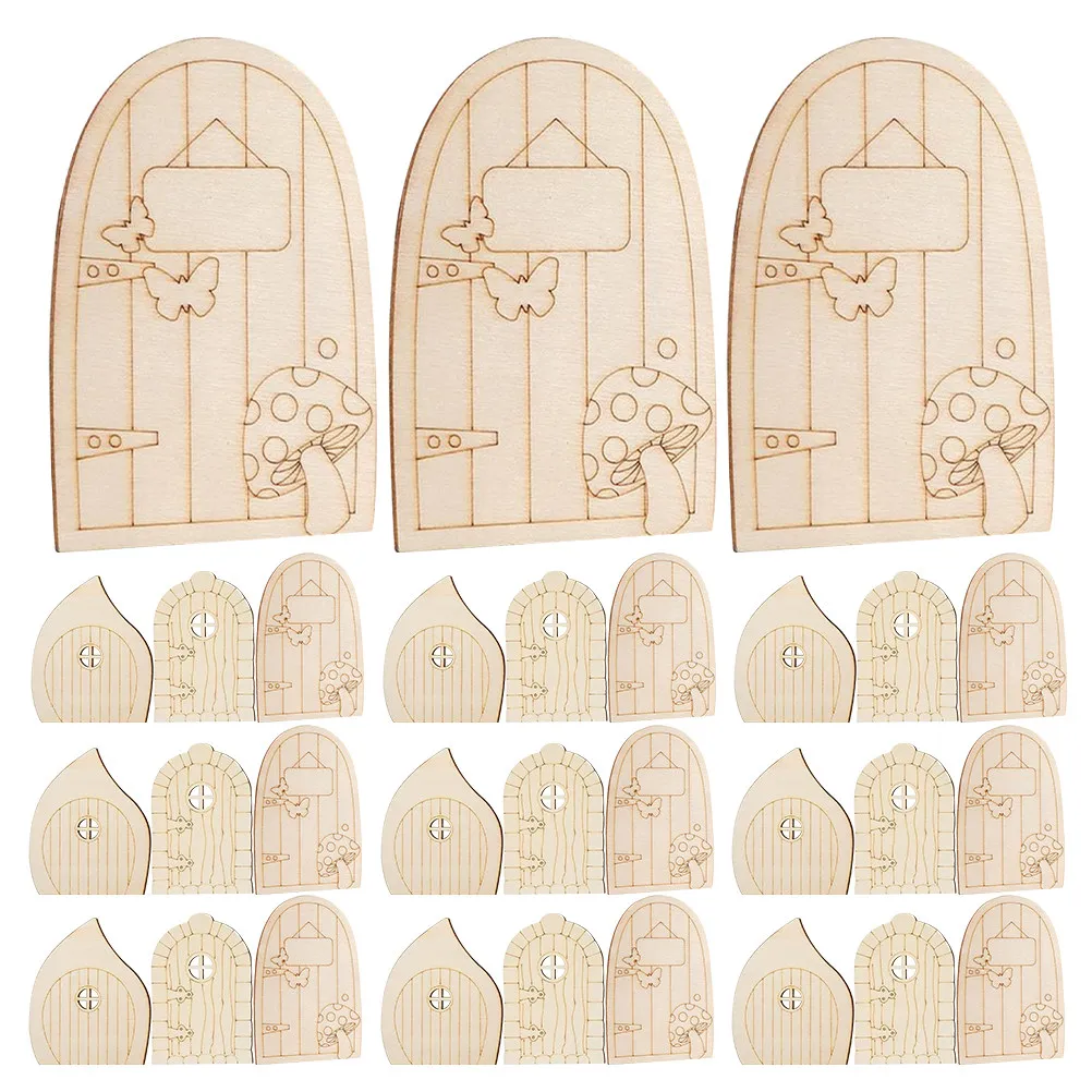 60Pcs Mini Fairy Door Wooden Garden Doors Unfinished Blank DIY Craft Decoration Home Office Wedding Party Accessories Beige