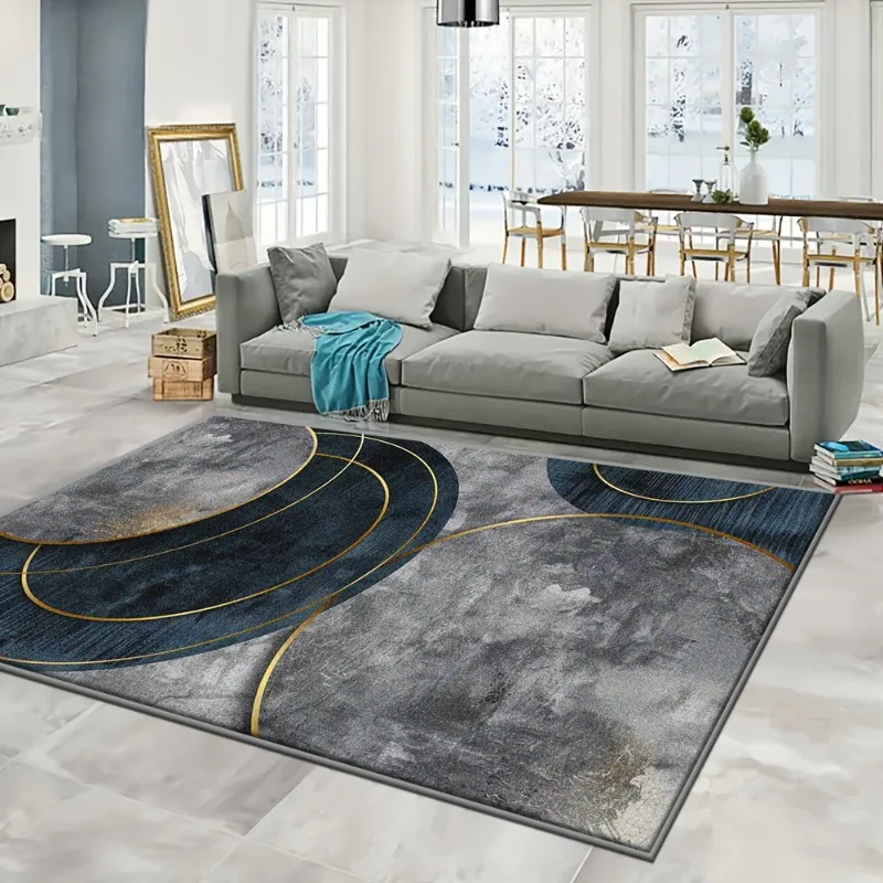 Luxury Blue Gold Feather Butterfly Area Rug Grey Textured Background Art Print Large Floor Mat for Elegant Glam Decor Area Rug