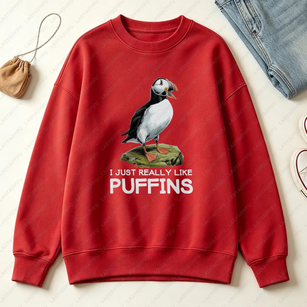 I Just Really Like Puffins Sweatshirt Cute Seabird Nature Lover Unisex Casual Pullover Puffin Lover Apparel Vintage Sweatshirt