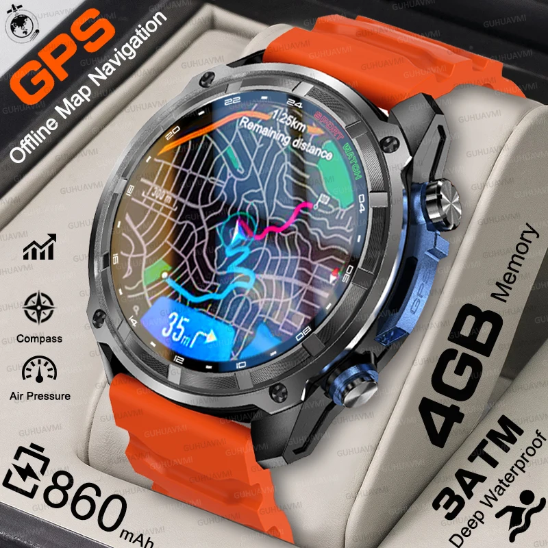 

Outdoors New GPS SmartWatch Offline Maps TWS 4GB Memory Video Player Military Sports Smart Bracelet Men 3ATM Swimming Waterproof