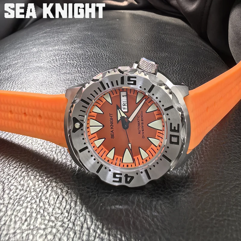 SEA KNIGHT Monster Men Automatic Diver Watch Sapphire Crystal 200M Waterproof Ghost Teeth Dial NH36 Automatic Mechanical Watches