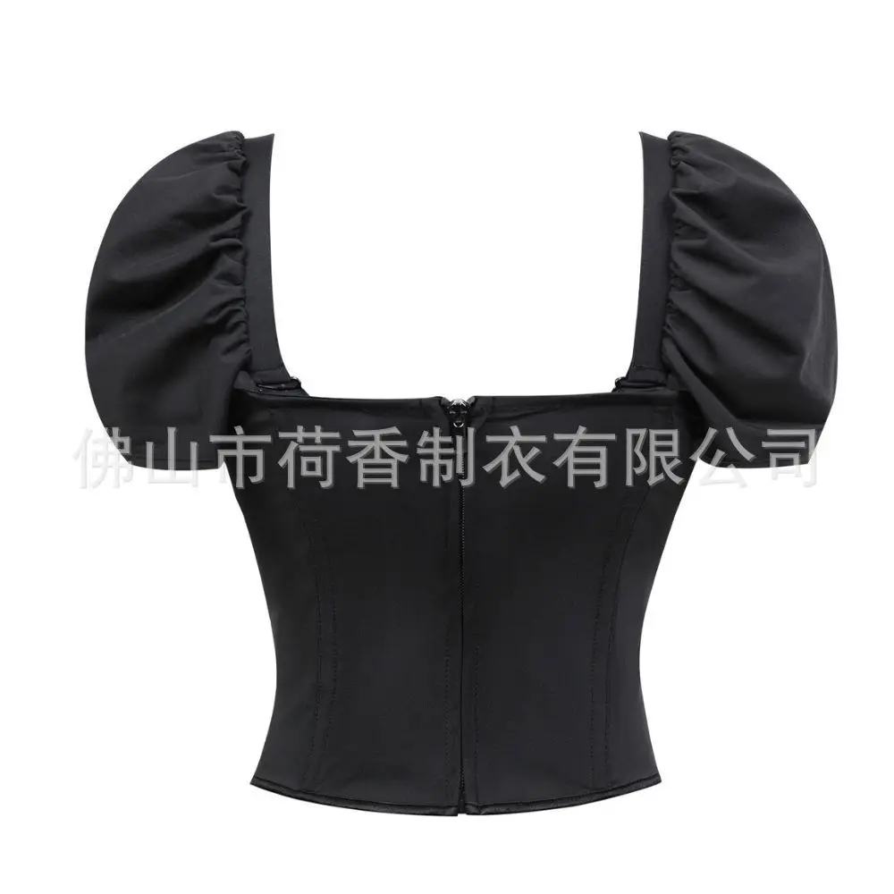 وسادة صدر سوداء جديدة لعام 2025 بأكمام فقاعية قابلة للإزالة بكلمة واحدة مشد خصر على الكتف ملابس داخلية ضيقة على شكل عظمة السمكة #3