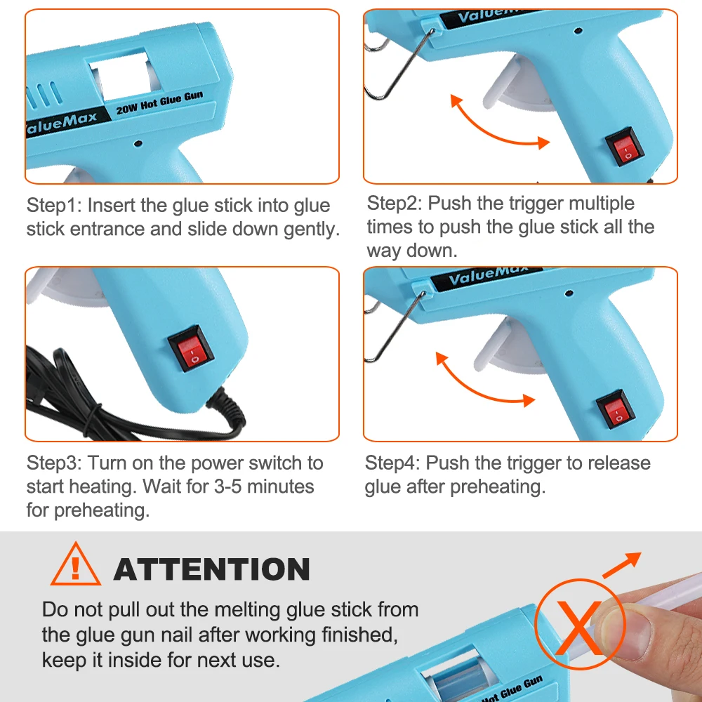 ValueMax 20W Hot Melt Glue Gun for Home DIY Quick Repair Mini Glue Gun Tool With 20 PCS 7MM Glue Sticks