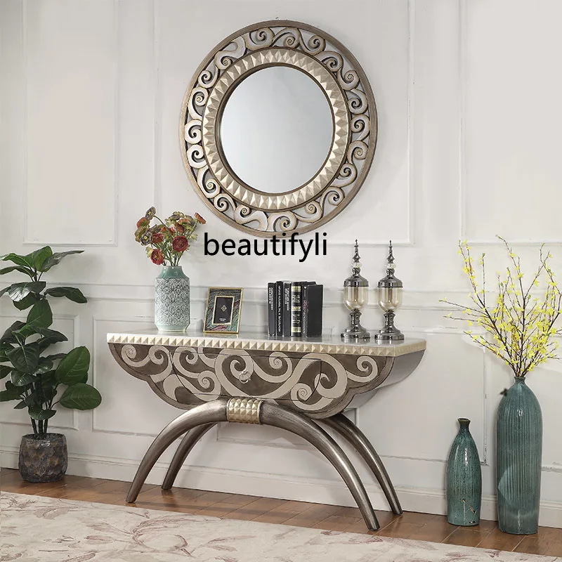 Light luxury Entrance Table Living Room Villa Shelf Corridor Entrance Table Silver Foil End View Table