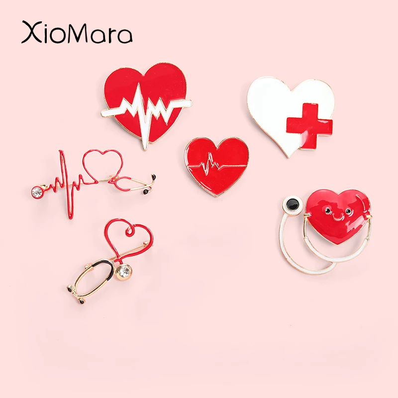 Custom Electrocardiogram Medical Enamel Pins Heartbeat Stethoscope Brooches Lapel Badge Bag Jewelry Gifts For Doctors And Nurses