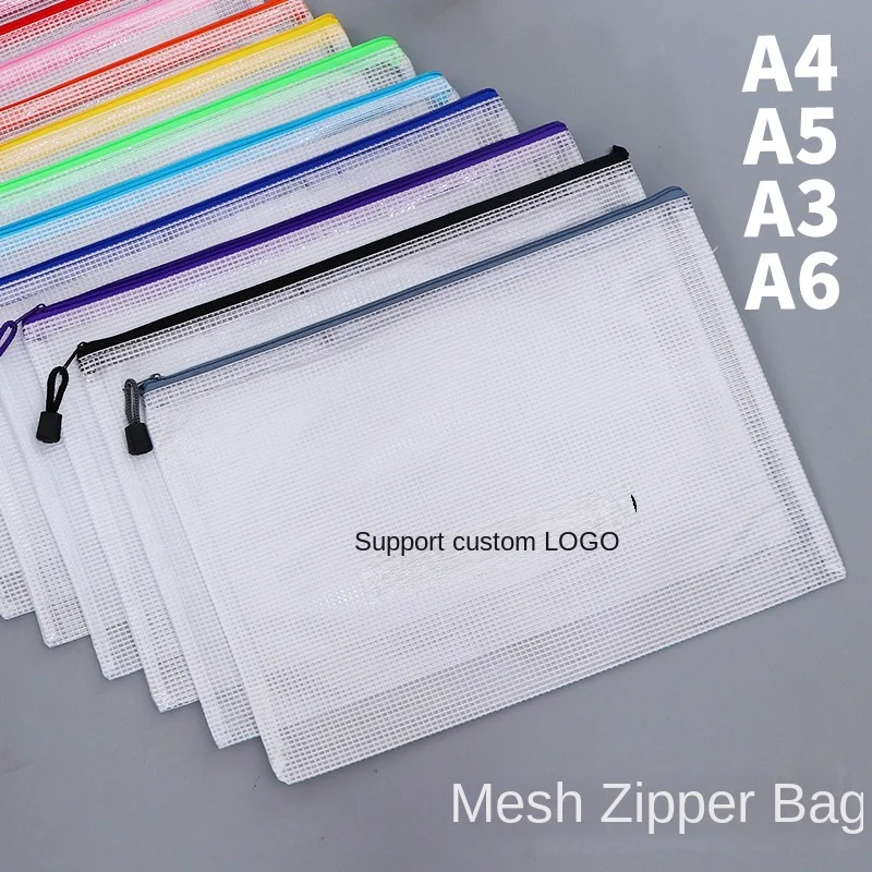 1/5 PCS A3/A4/A5/A6 Mesh Zipper Pouch Document Bag Waterproof Zip File Folders Pencil Case Storage Bags School Office Supplies