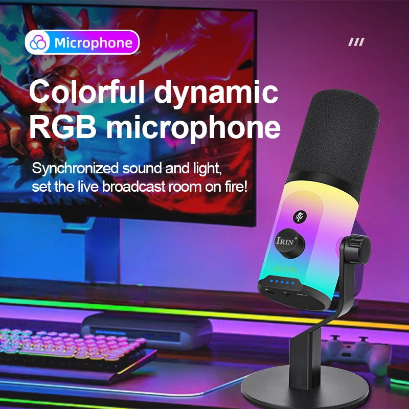 IRIN ZX-778 Dynamic Microphone Professional Streaming Microphone Gain Control for Live Gaming Streaming Podcast Recording