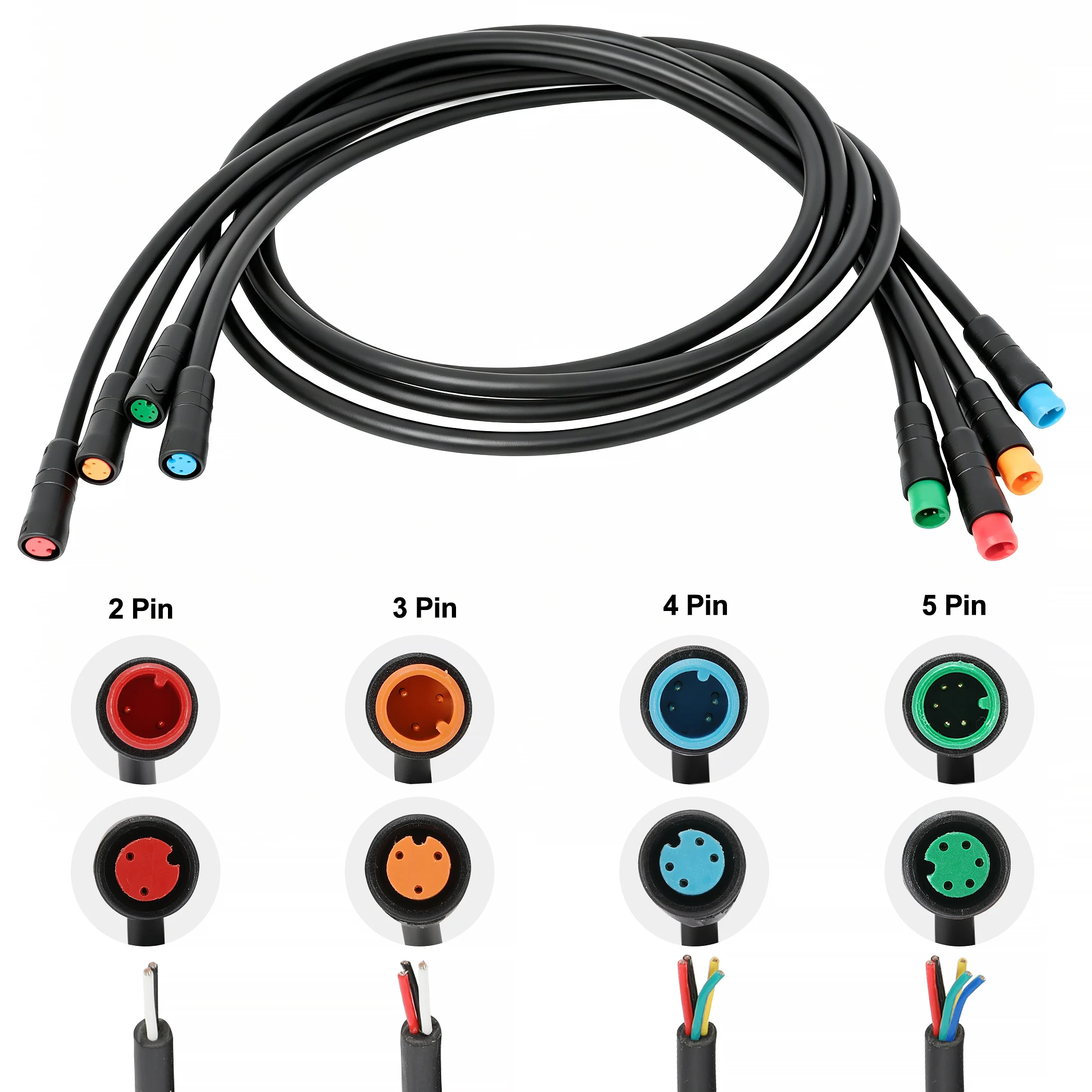 1pcs M6 EBIKE Cable 2 3 4 5 Pin 60-90cm(23-35inch) Speed Sensor, Light Wires, Brake Male to Female Extension Connector Cable