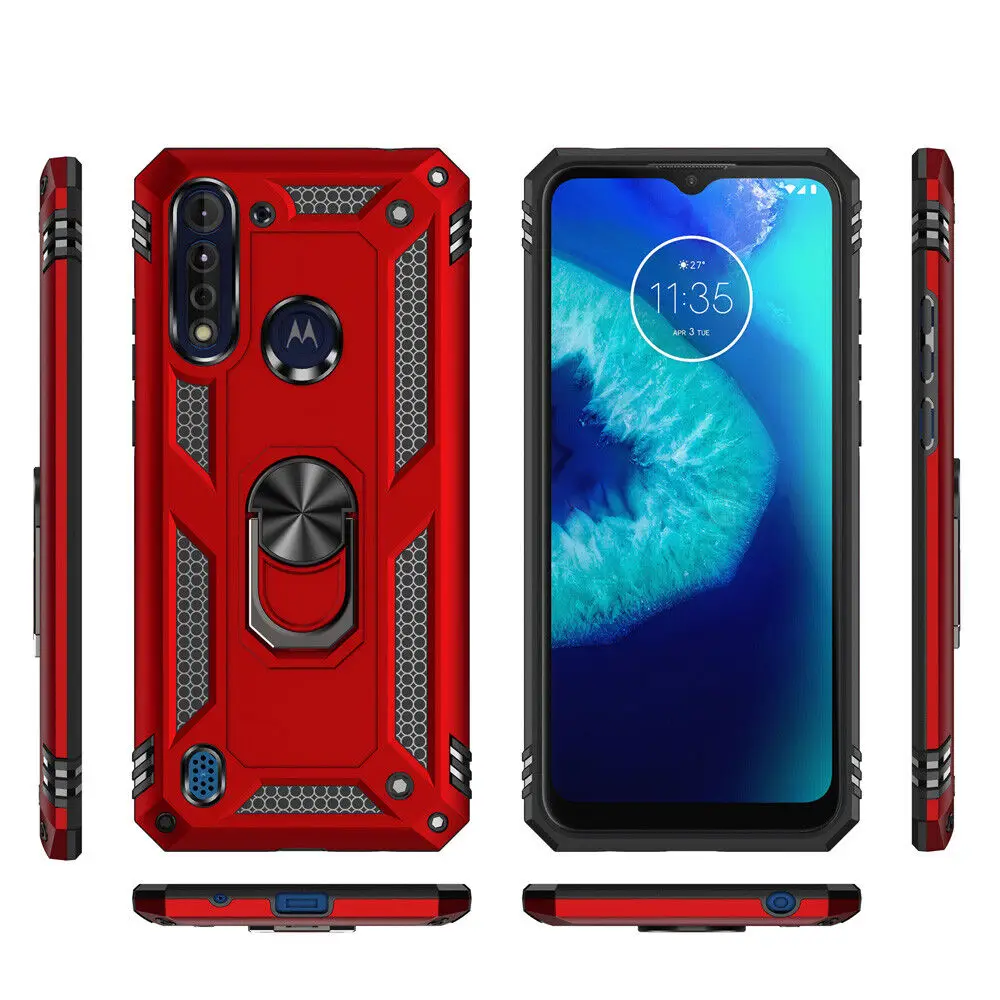 Mobile Phone Case with Magnetic Ring Shockproof Hard Armor Case Ring Holder Cover For Motorola Moto G8 Power Lite+Tempered Glass