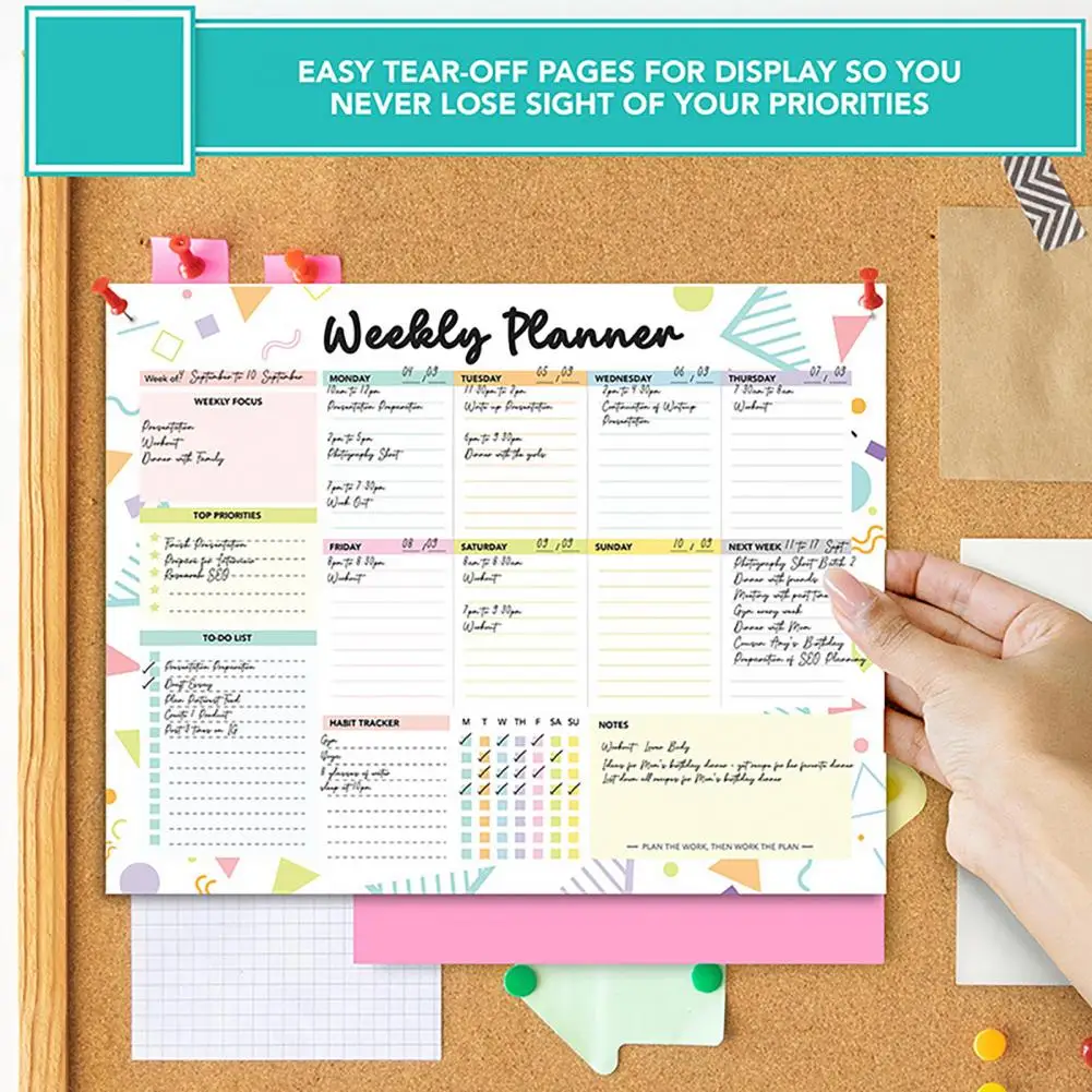 Бумажный блокнот, настольный органайзер, еженедельник со спиральным переплетом для школьной работы, 52 листа, список дел, тетрадь для работы