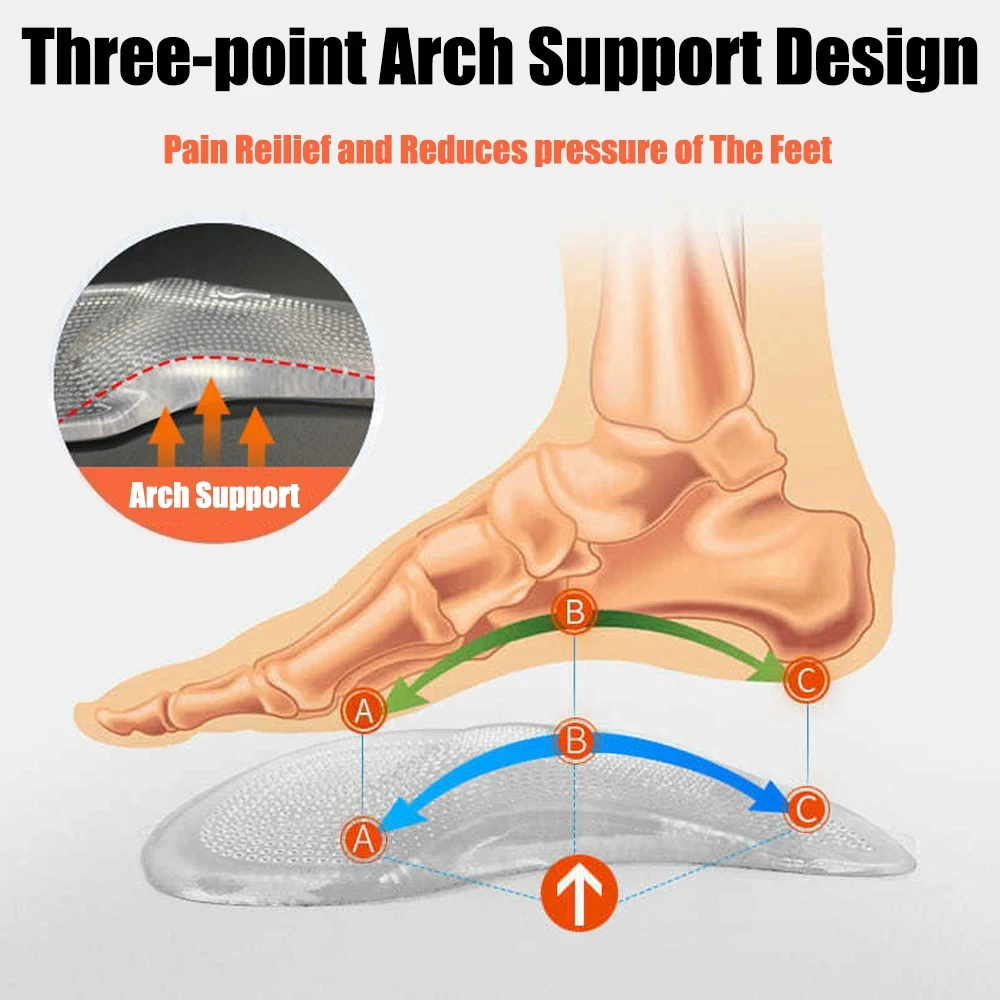 Silicone Gel Orthopedic Insoles for Shoes Women Flat Feet Arch Support Foot Insoles for Plantar Faciitis Pain Relief Shoe Pads