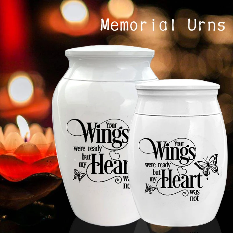 Butterfly Keepsake Cremation Urn Mini Memorial Urns for Ashes White Small Jar - Your Wings were ready But my heart was not