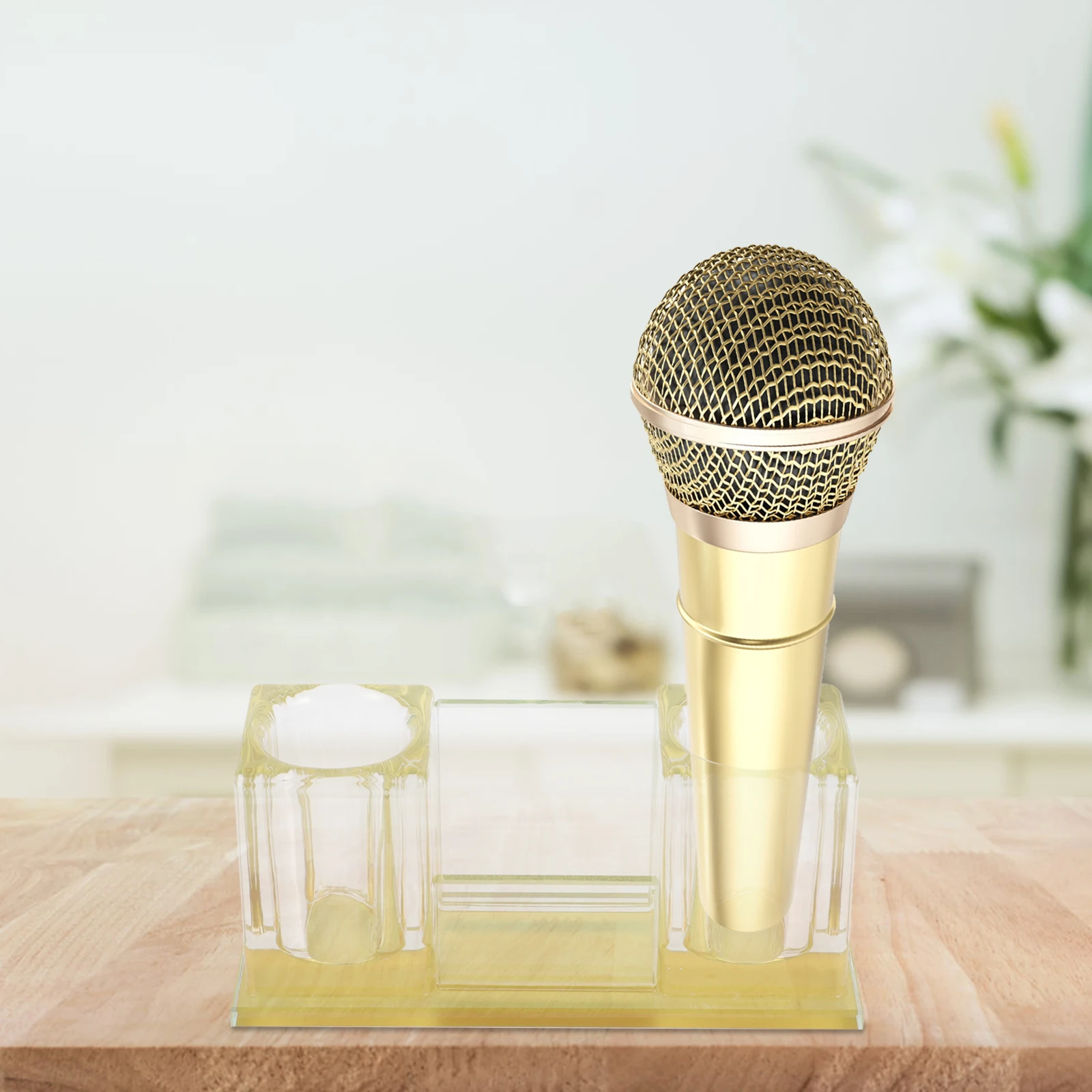 

2-Slot Mic Stand Acrylic Desktop Microphone Stand Stable Universal Base For Wireless Mic Office Home Ktv Use 120Characters