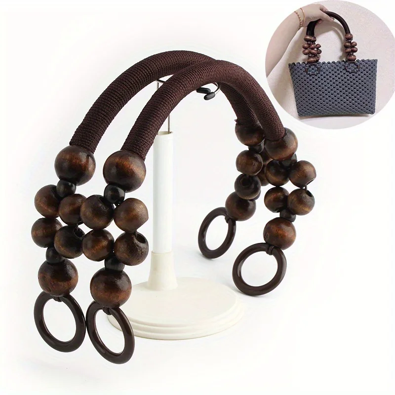 4PCS wooden beads replacement bag handle DIY accessories nylon rope wallet U-shaped crochet bag handicraft bag handle