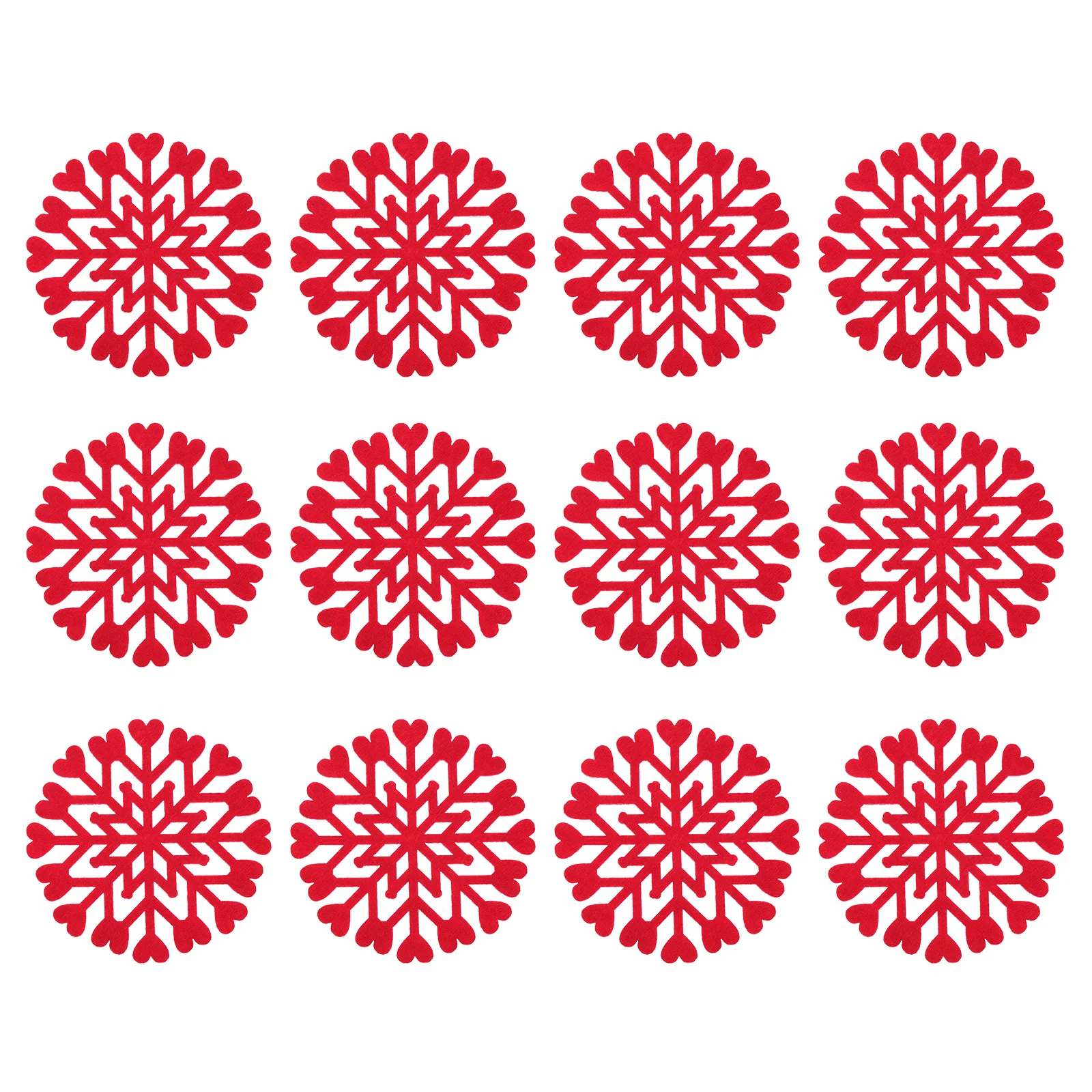 

12 Pcs Christmas Snowflake Decor Red Dinner Table Felt Mat Decoration Desk Coasters
