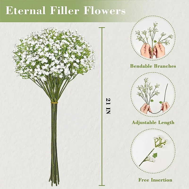 Artificial Babys Breath Flowers Real Touch Faux Babies Breath Gypsophila Bouquet for Wedding Floral Arrangement Home Decor