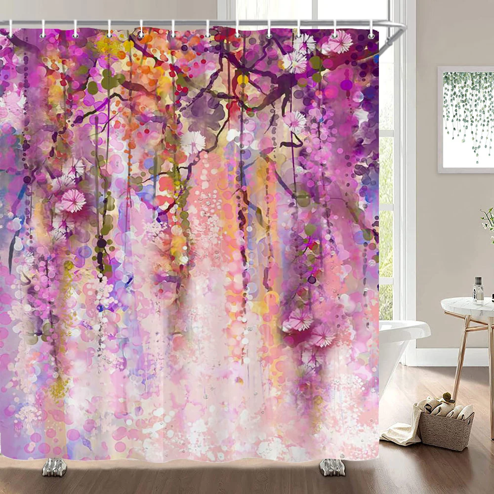 

Colorful Flower Shower Curtains Green plants 3d Bathroom Curtain Waterproof Decoration With Hooks 180x240 Polyester Bath Screen