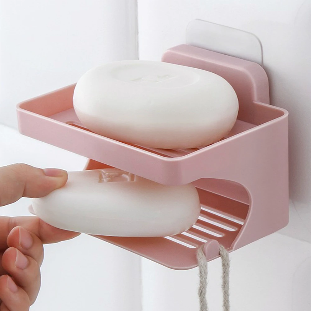 1pc Double Layer Soap Holder Wall Mounted Soap Tray Soap Dishes For Bar Soap 13.2*9.5*8cm Household Merchandises Accessories