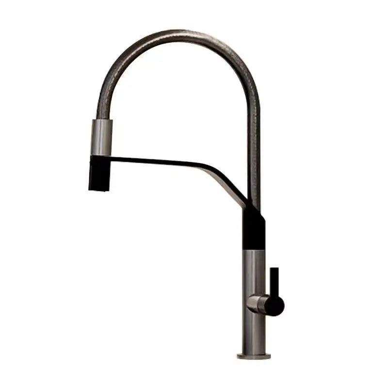 Luxury Brass Kitchen sink faucet Modern Hot cold water Kitchen Fauet Top Quality Pull Out Kitchen Tap 1 Hole 1 Handle,Gun Grey