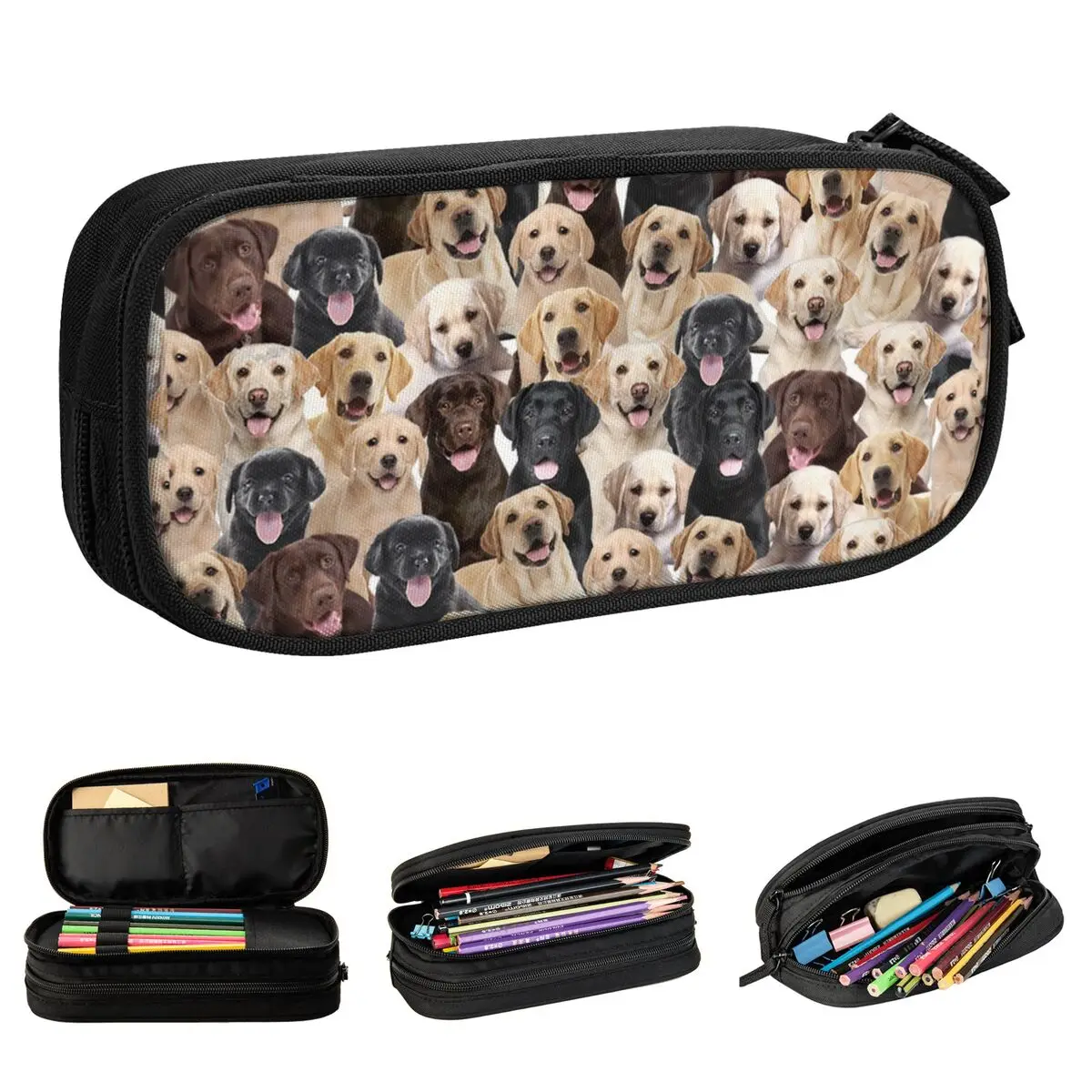 Labrador Cute Dog Pencil Cases Merry Christmas Pen Holder Pencil Bags Girl Boy Large Storage Students School Zipper Pencil Box