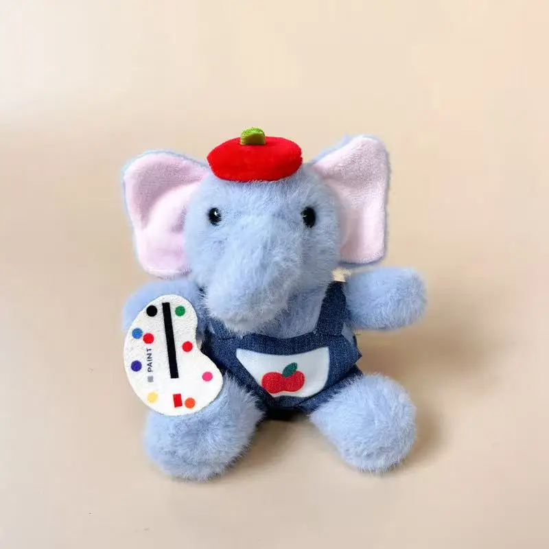 

13cm painter apron style elephant backpack pendant keychain stuffed plush toy doll cartoon anime cute gift for friends fun doll