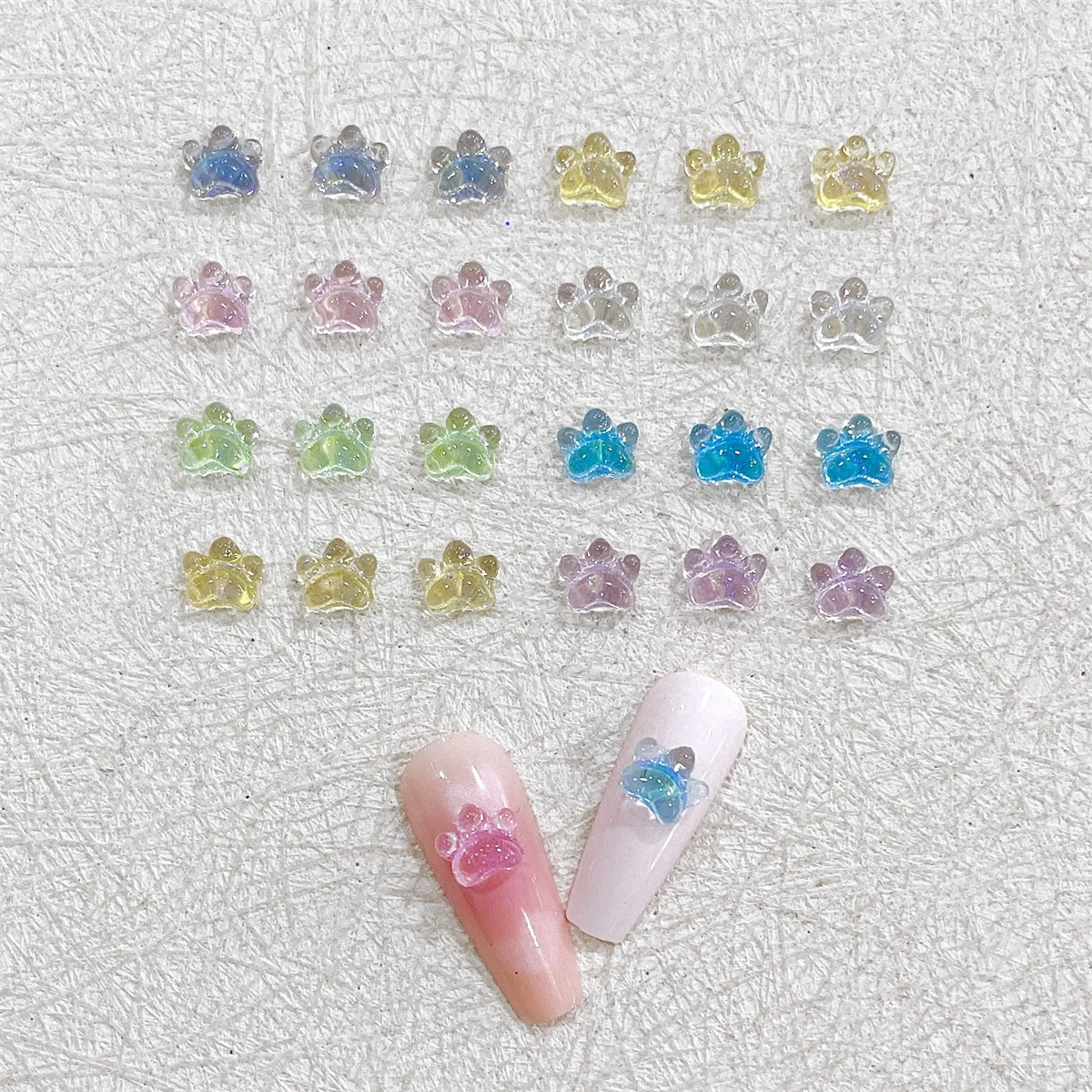 20 sztuk japońskie Kawaii brokat Cat Claw Nail Art Charms przezroczyste żywiczne ozdoby do paznokci dżetów DIY akcesoria do Manicure