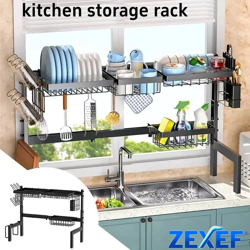 

ZEXEF Kitchen Retractable Sink Storage Rack Countertop Dish Storage Rack Drain Rack Above The Sink Home Kitchen Storage Rack