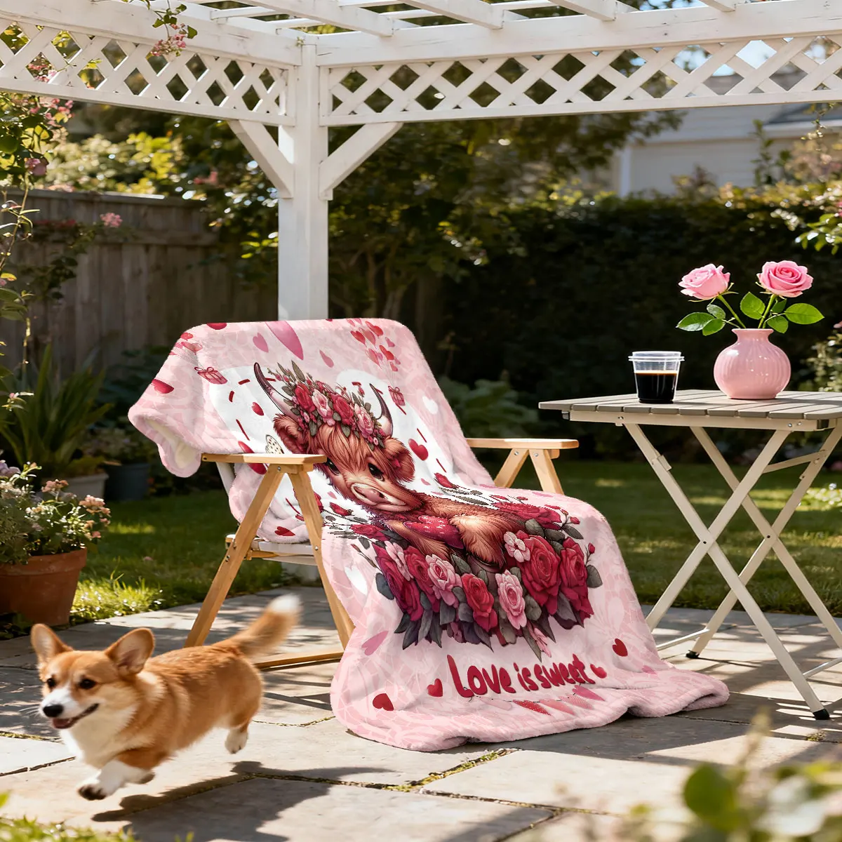 قطعة واحدة من بطانية الفانيلا المطبوعة على شكل بقرة مرتفعة لعيد الحب الوردي بأحجام مختلفة، بطانية ترفيهية مريحة وقيلولة قابلة للغسل في الغسالة