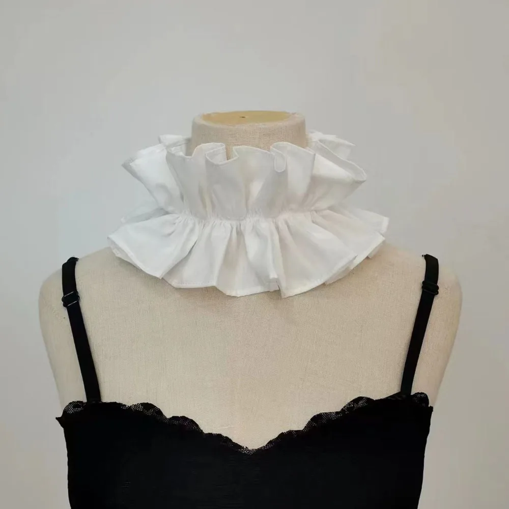 

Съемный декоративный воротник из хлопка, однотонный, черный, белый, с оборками, кружевной, воротник-стойка, женская мода