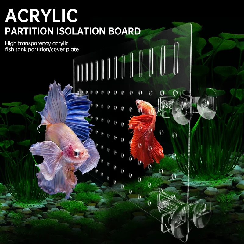 Transparent Acrylic Aquarium Tank Cover Plate, Micro-Porous Partition Screen, Isolation Board, Fish Tank Divider with Fixed Clips and Transparent Suction Cups
