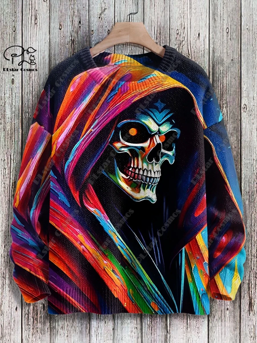 PLstar Cosmos-suéter colorido con estampado 3D de la serie de terror, suéter feo con patrón de Calavera, calle de invierno, informal, Unisex, K1,