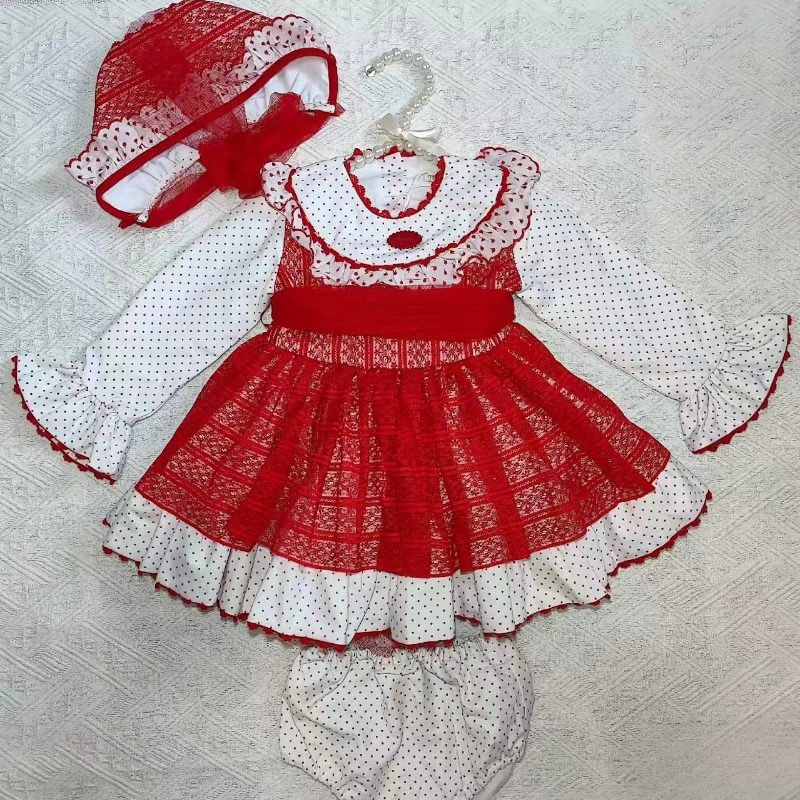 

Весенняя детская одежда, испанское платье для девочек, милое красное платье принцессы Лолиты, хлопковая одежда для маленьких девочек, детское рождественское платье