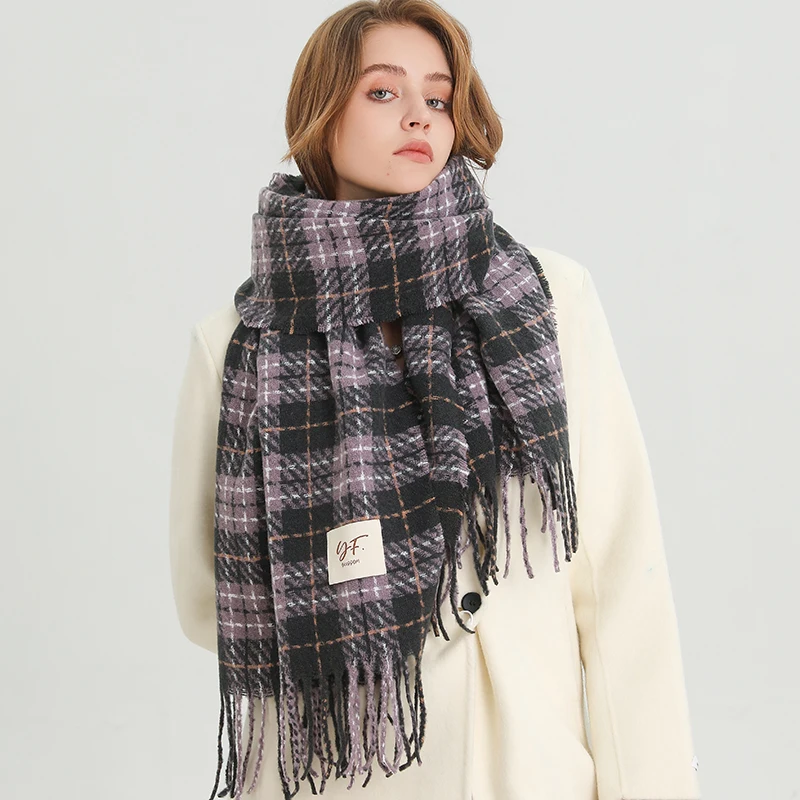 Winter Korean Style Scarf Women Plaid Cashmere Warm Pashmina Blanket Wraps Men Thick Soft Bufanda Tassel Shawl Poncho Echarpe