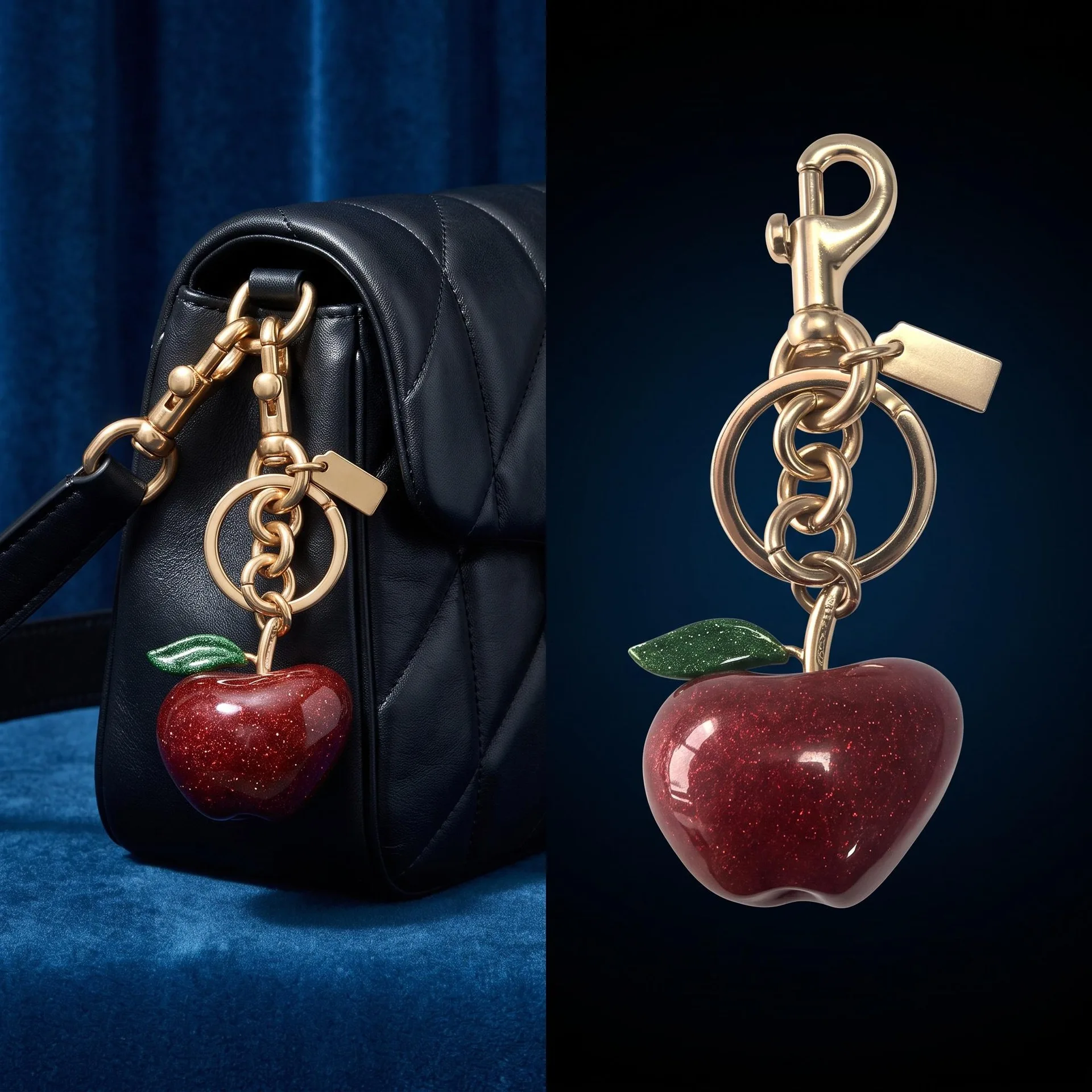 Apple Purse Charm Resin Glitter Red Fruit Keychain Luxury Bag Accessory Gift For Women Teachers Fashion Lover Elegant Decor Pro