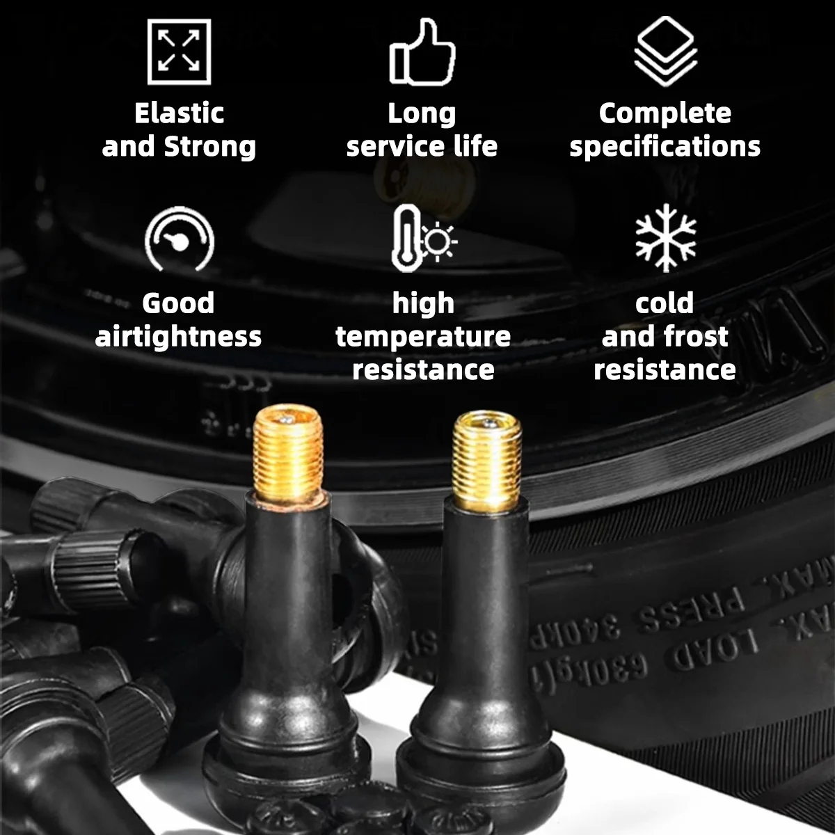 YONGRUN 4/8/24PCS Tire Valve Stem TR413/TR414 With Dust Cover Car Tubeless Tire Valve Black Rubber Snap On Tire Valve Stem