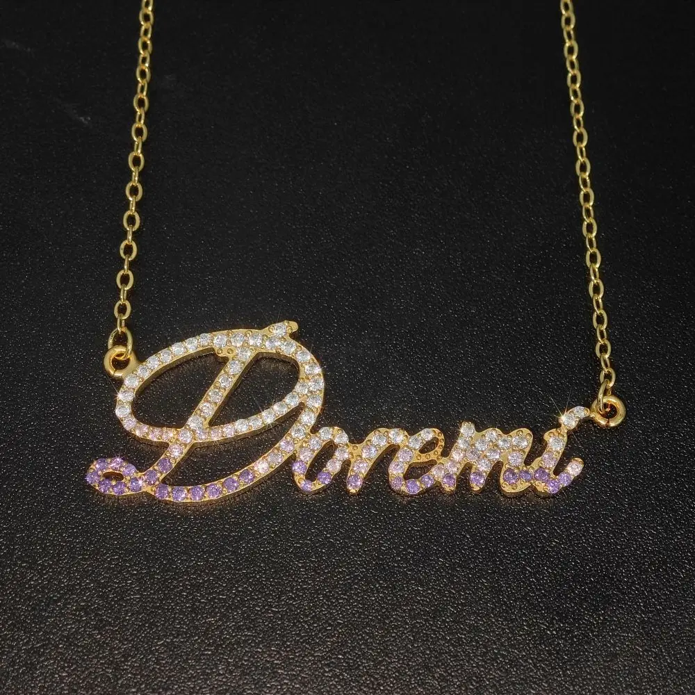 2023 Personalize Name Colorful Birthstone Zircon Necklace Custom Handwriting Cz Name Zircon Necklace For Women Jewelry