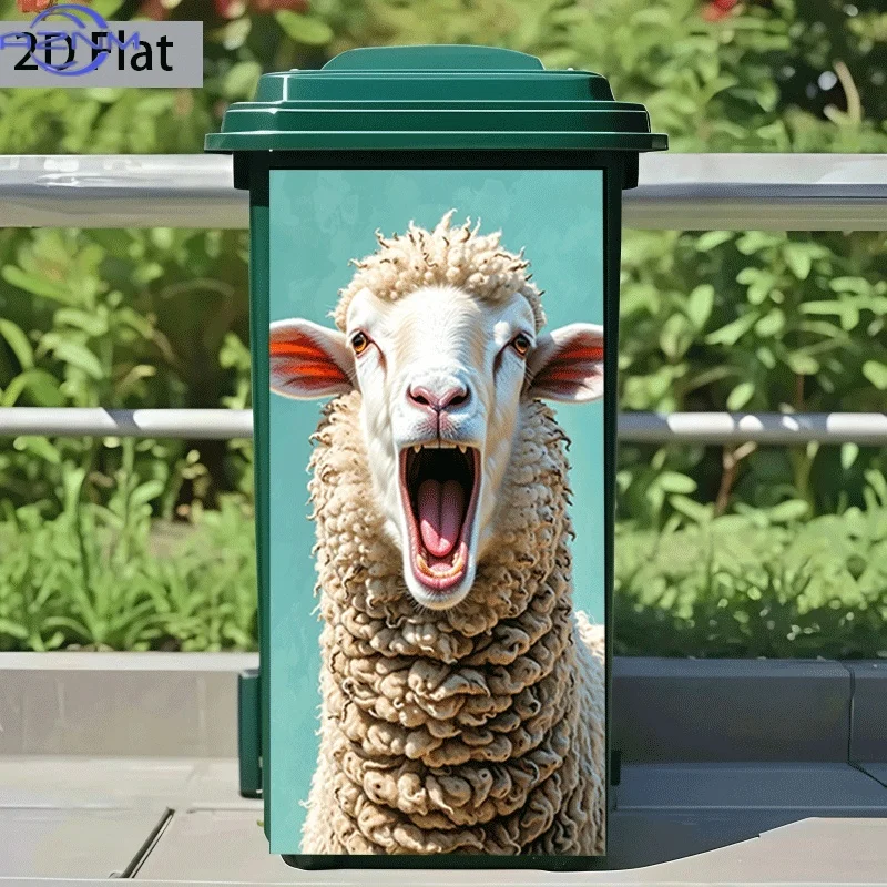 2D Flat Printing 1pc Trash Can Sticker , Roaring Sheep with Open Mouth Themed Design, Self-Adhesive Wall Decal Wallpaper, Kitc