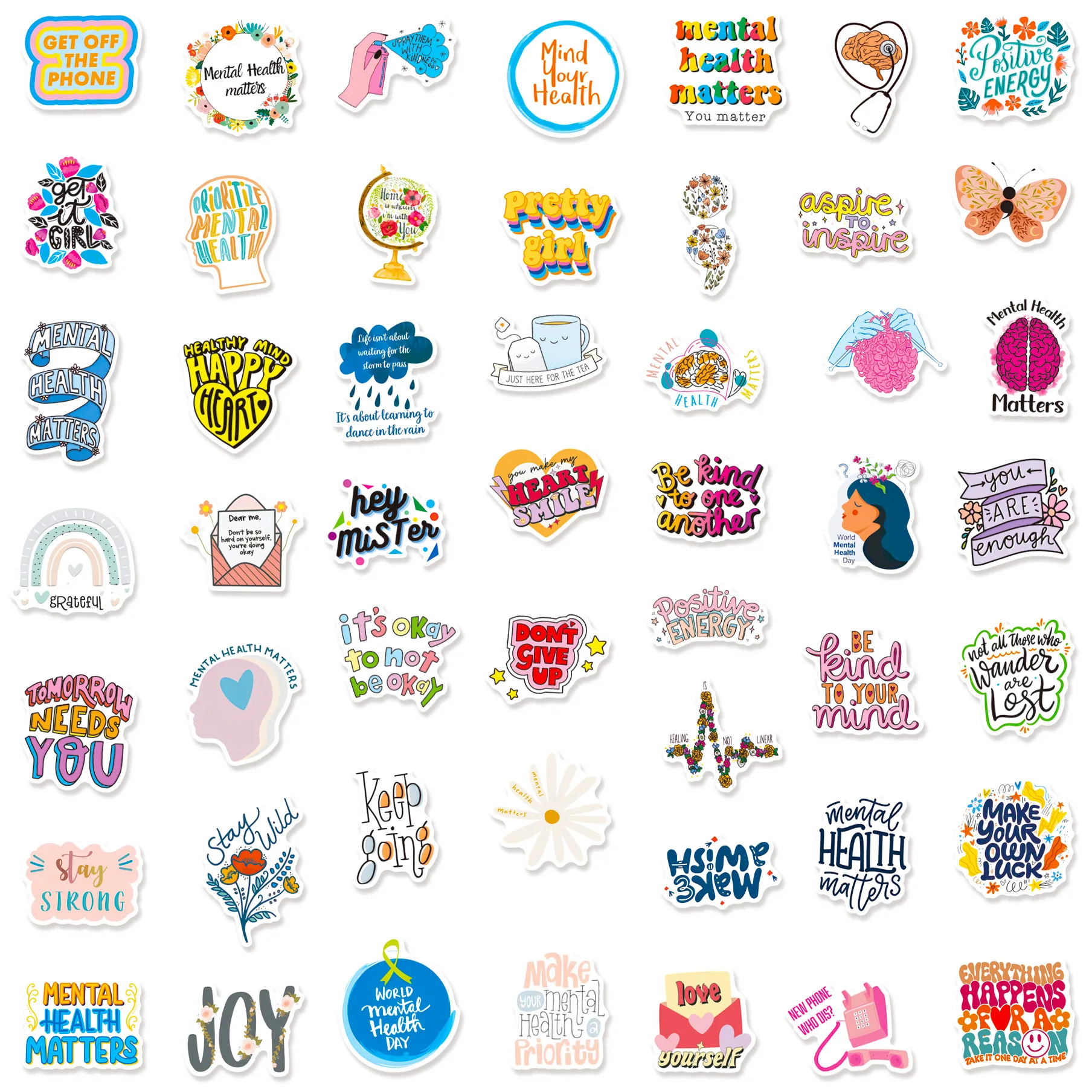 50Pcs Anime Mental Health English Series Graffiti Stickers Suitable for Laptop Helmets Desktop Decoration DIY Stickers